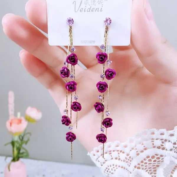 Boucles d'oreilles pendantes rouge et mauve – Géométrique tendance femme