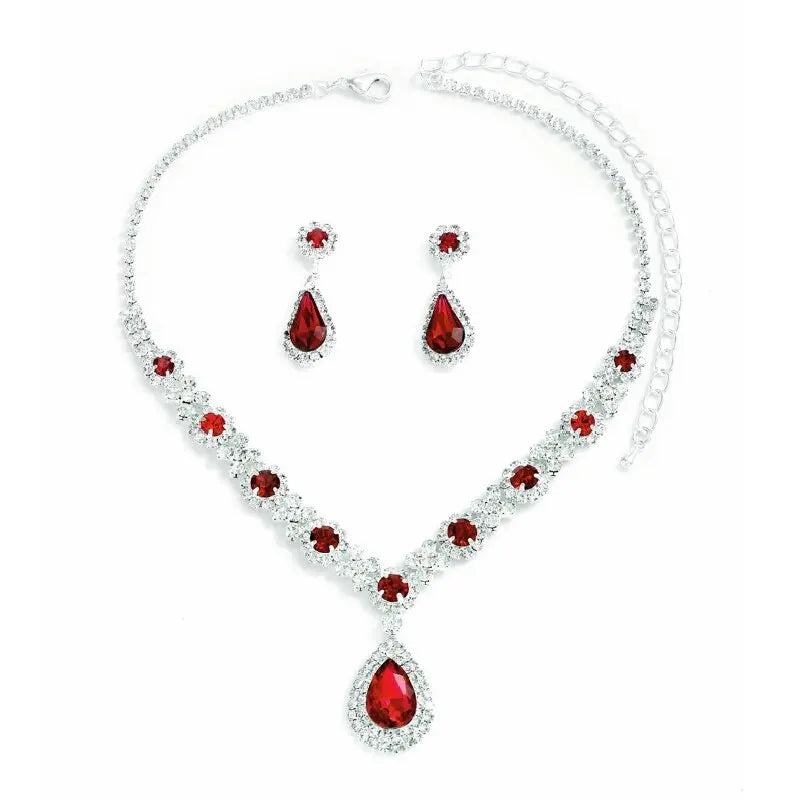 Parure collier et boucles d'oreilles rouge – Motif goutte d'eau cuivre soirée