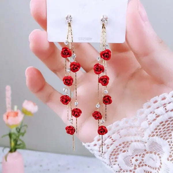 Boucles d'oreilles pendantes rouge et mauve – Géométrique tendance femme