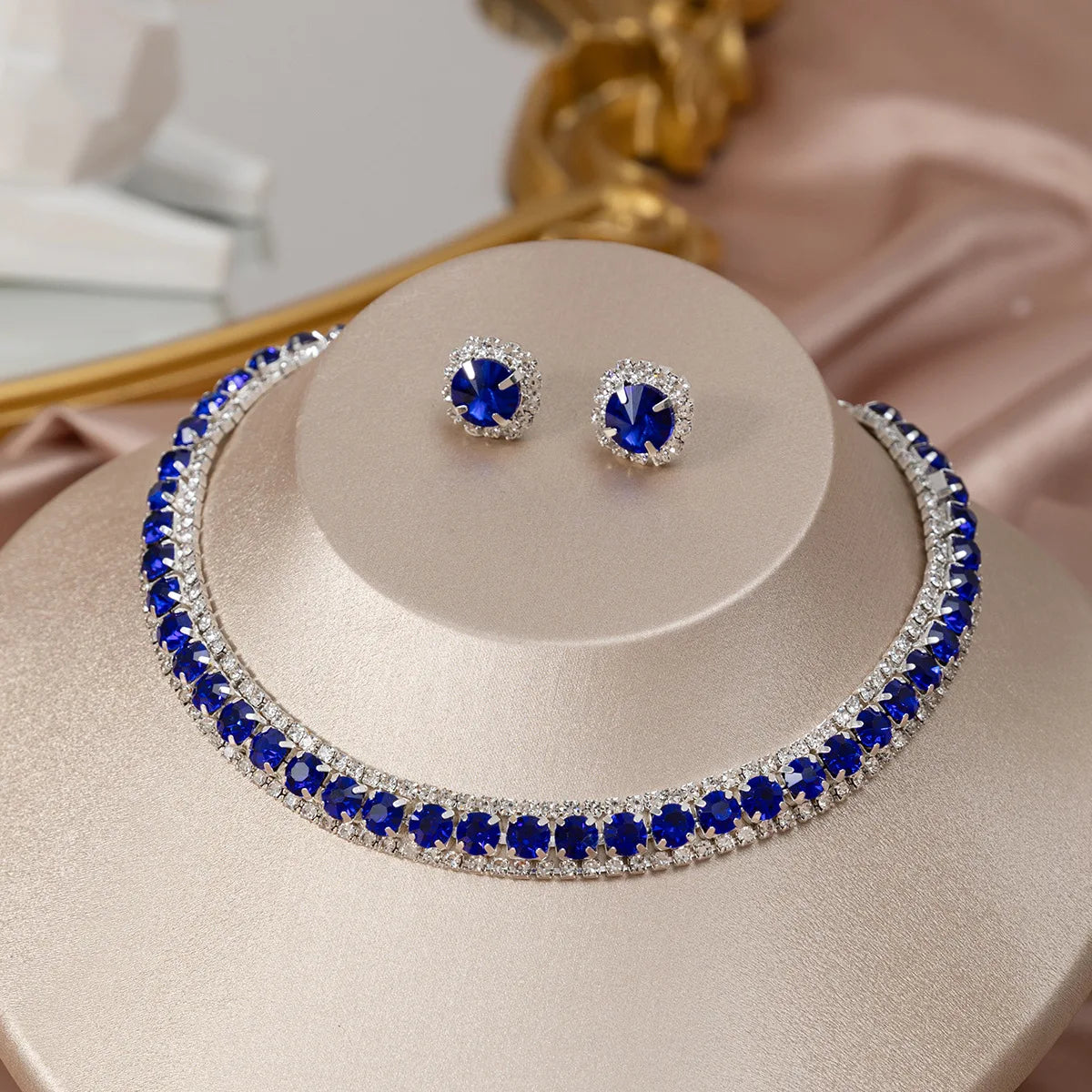Parure collier et boucles d'oreilles bleue – Cristal géométrique soirée