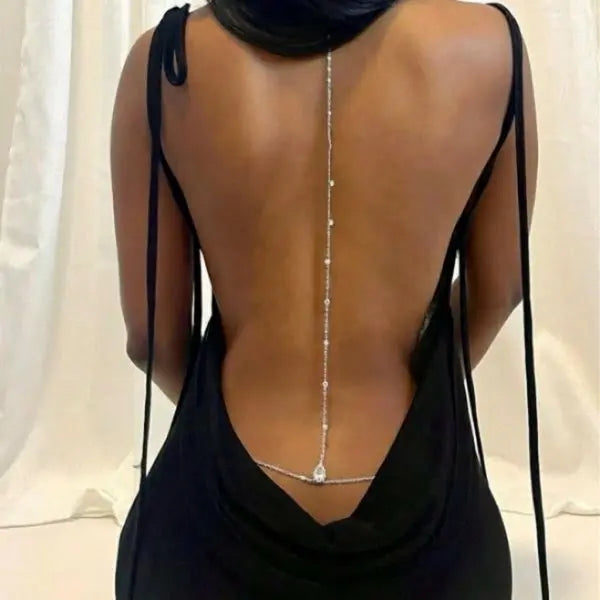 Collier de dos argenté géométrique – Chaîne de dos chic soirée