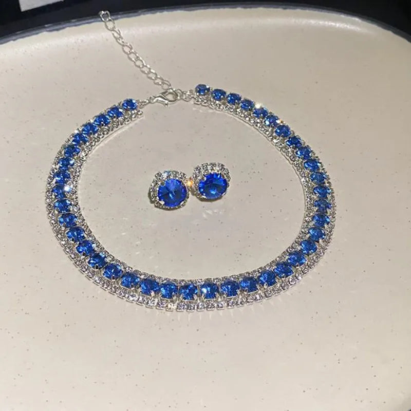 Parure collier et boucles d'oreilles bleue – Cristal géométrique soirée